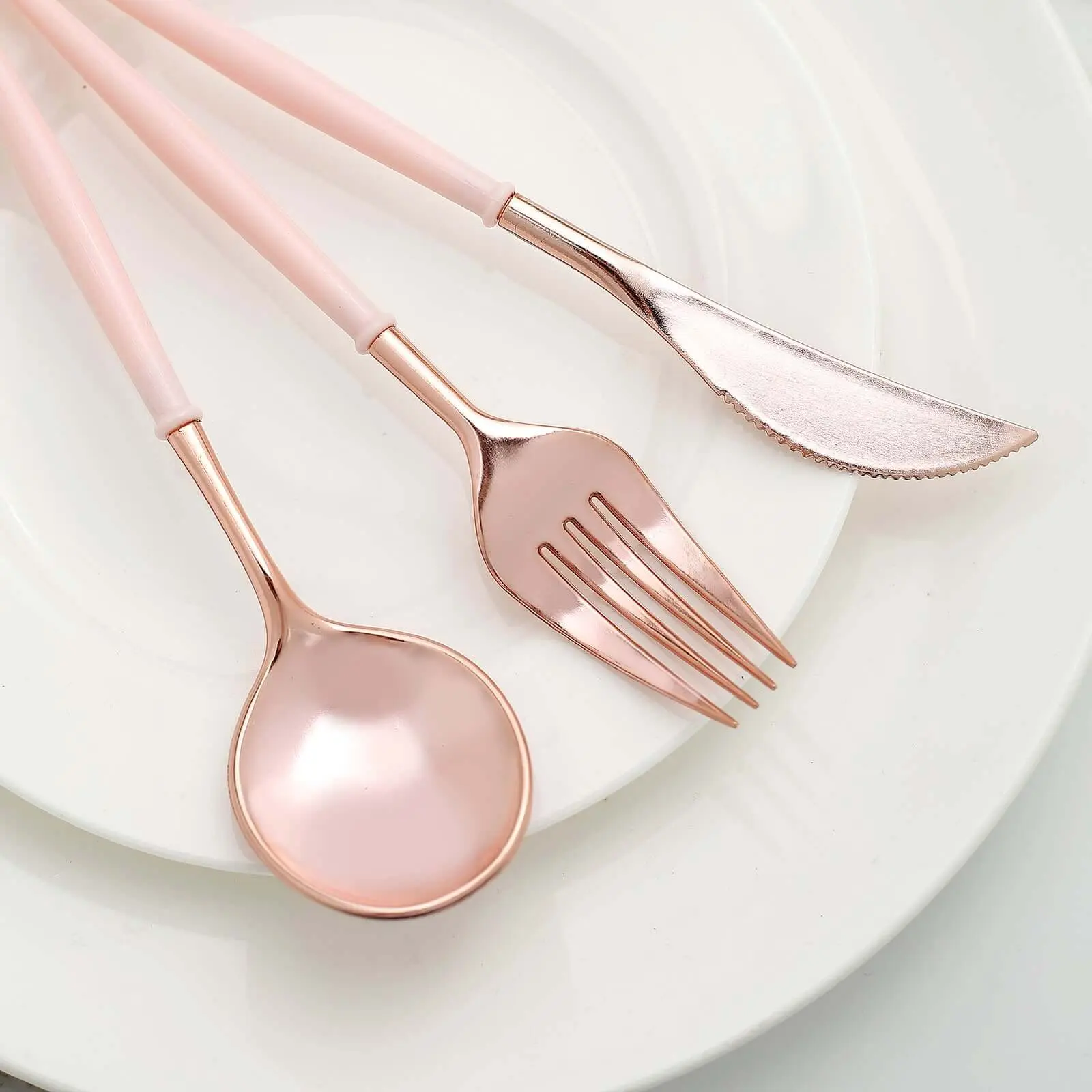 24-Pack Plastic Flatware Set 8" Rose Gold with Blush Handle - Modern Heavy Duty Disposable Silverware