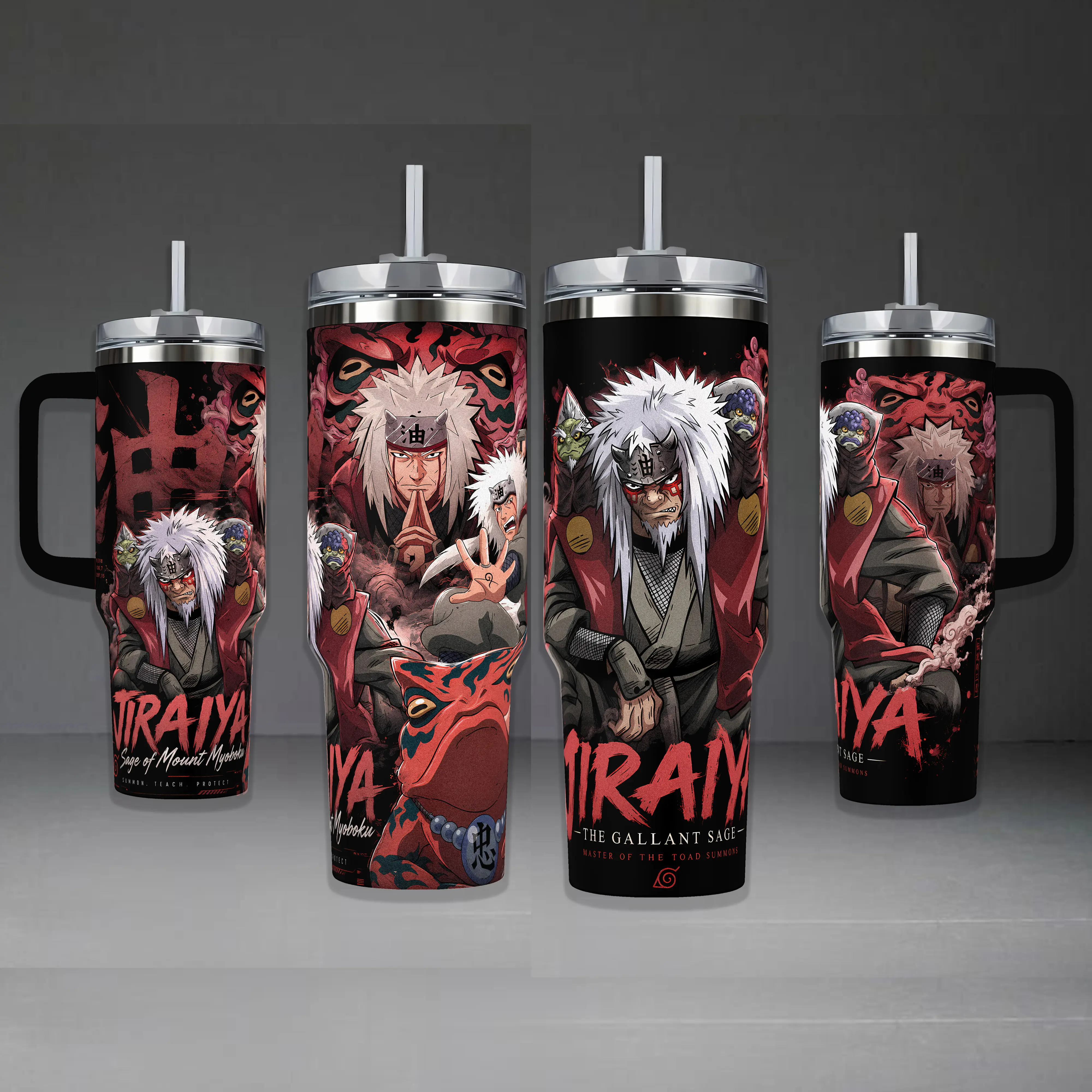 Jiraiya The Gallant Sage Tumbler, Naruto Shippuden Toad Sage 40oz Cup with Handle, Pervy Sage Legendary Sannin 20oz Stainless Steel Travel Mug, Anime Fan Gift, Jiraiya Inspired Insulated Tumbler Featuring Epic Mount Myoboku Design.