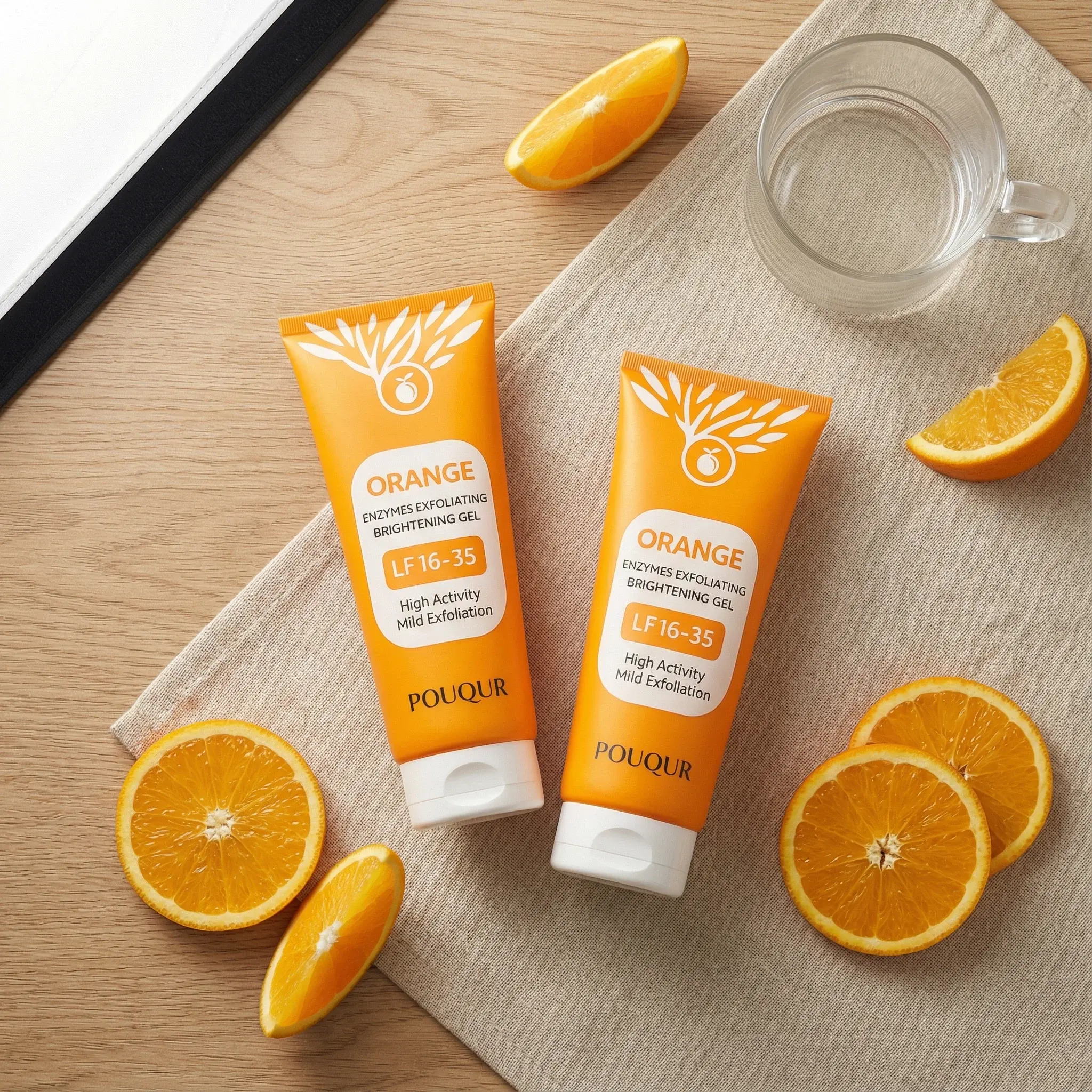 POUQR Orange Vitamin C Exfoliating Gel, Face & Body Scrub (LF16-35) - Deep Cleaning Face Scrubs & Peels, Cleanser, Dead Skin Remover, Brightening, Gentle Natural Skincare for All Skin Types, Daily Use Body Care, Smoother, Black Friday, Radiant Skin