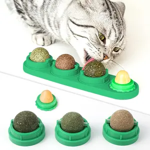 4 Pack Catnip Balls for Cats | Edible Silvervine Energy Chew Toys | Dental Health Treats & Wall Toys (Green) | Perfect for Kittens!