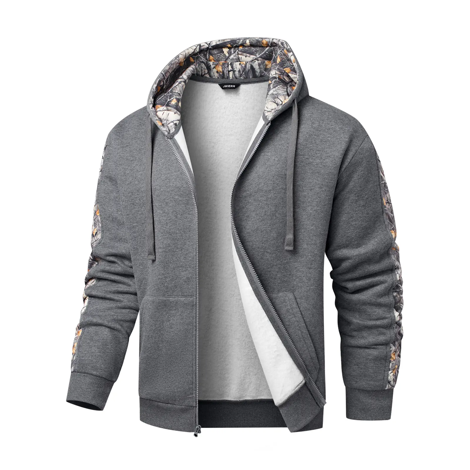 JMIERR Mens Fleece Hoodie Zip Up Cotton Blend Camo Sweatshirt | 50% Cotton, Hooded Collar Drawstring, Machine Washable, Loose Fit, Fall Winter Casual Loungewear