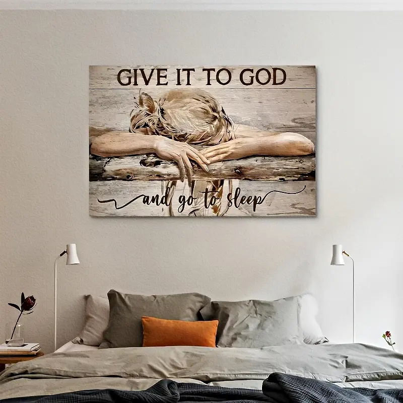 Ready-to-hang Framed Canvas Art - Vintage Wall Art with Inspirational Quote Print "GIVE IT TO GOD", Artistic Decoration for Living Room Decor, Ideal Holiday Gift for Home Supplies