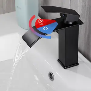 Kitchen Taps Classic Black Faucet for Easy Home Improvement Countertop Installation, Kitchen Fixtures Ball Valve, Hot and Cold Water Mixing Faucet Stainless Steel Faucet, Waterfall Spout, High arc faucet, Single Handle