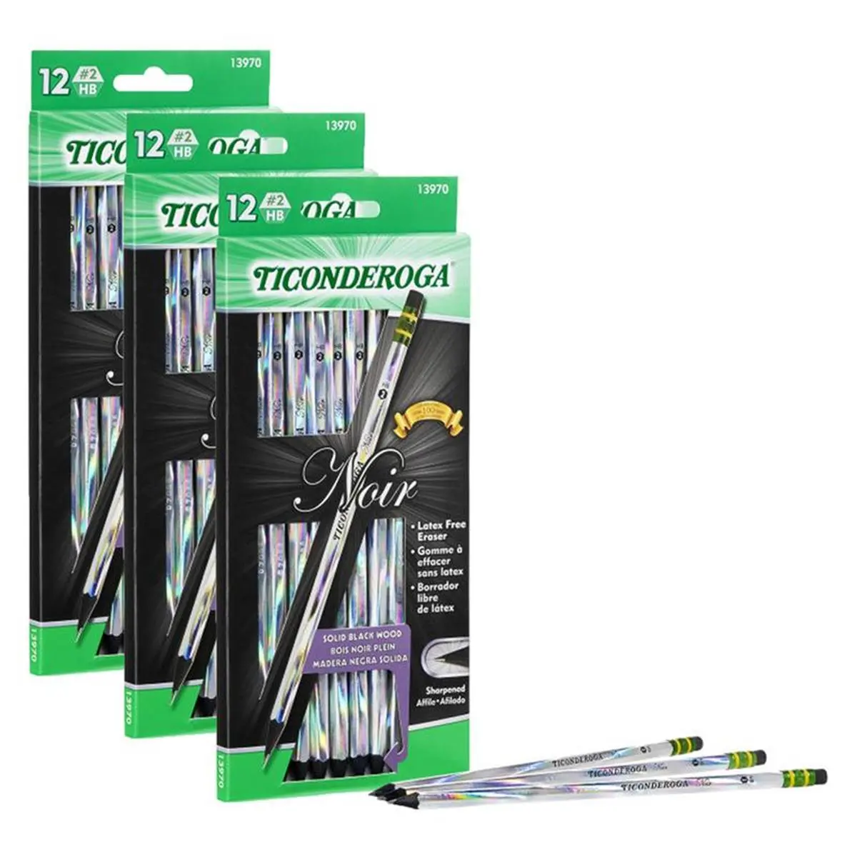 212 MAIN Dixon Ticonderoga No.2 Presharpened Noir Pencils, Soft Black Office Stationery Supplies, Office Accessories, Aesthetic Supplies, 3 Pencils per Pack, 12-Piece Set, Aesthetic Office Supplies