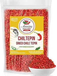 Dried Chiltepin Peppers (Chile Tepin) – 1oz Bag - Great For Use with Seafood, Sauces, Stews, Salsa, Meats. Very Hot with a Smoky Flavor. Air Tight Resealable Bag. By Amazing Chiles & Spices.