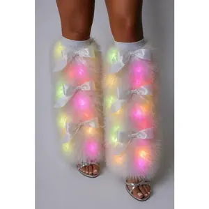 SugarFur Fluffy LED Leg Warmers| White Color-Changing Luxe Faux Fur Boot Covers