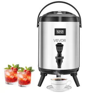 【Father's Day】VEVOR Insulated Beverage Dispenser,  1.5 Gal/6L Stainless Steel Thermal Drink Server with Spigot & Temp Display, Suitable for Hot and Cold Drinks, for Tea Coffee Water in Cafes & Restaurants, Silver