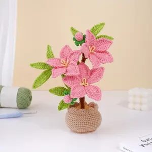 Crochet Artificial Flowers, Easy Crochet Peach Blossom Pot, How to Crochet Flower Pot Step by Step Tutorial, Beginner Friendly Crochet Flower Pot Decoration Gift for Mom or Home, Birthday Gift, Desk Decor