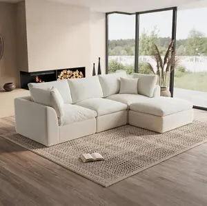 108" Cloud Modular Sectional Sofa, Deep Seat Convertible L-Shaped Couch, Oversized Cloud Plush Sofa for Living Room Apartment, Warm White