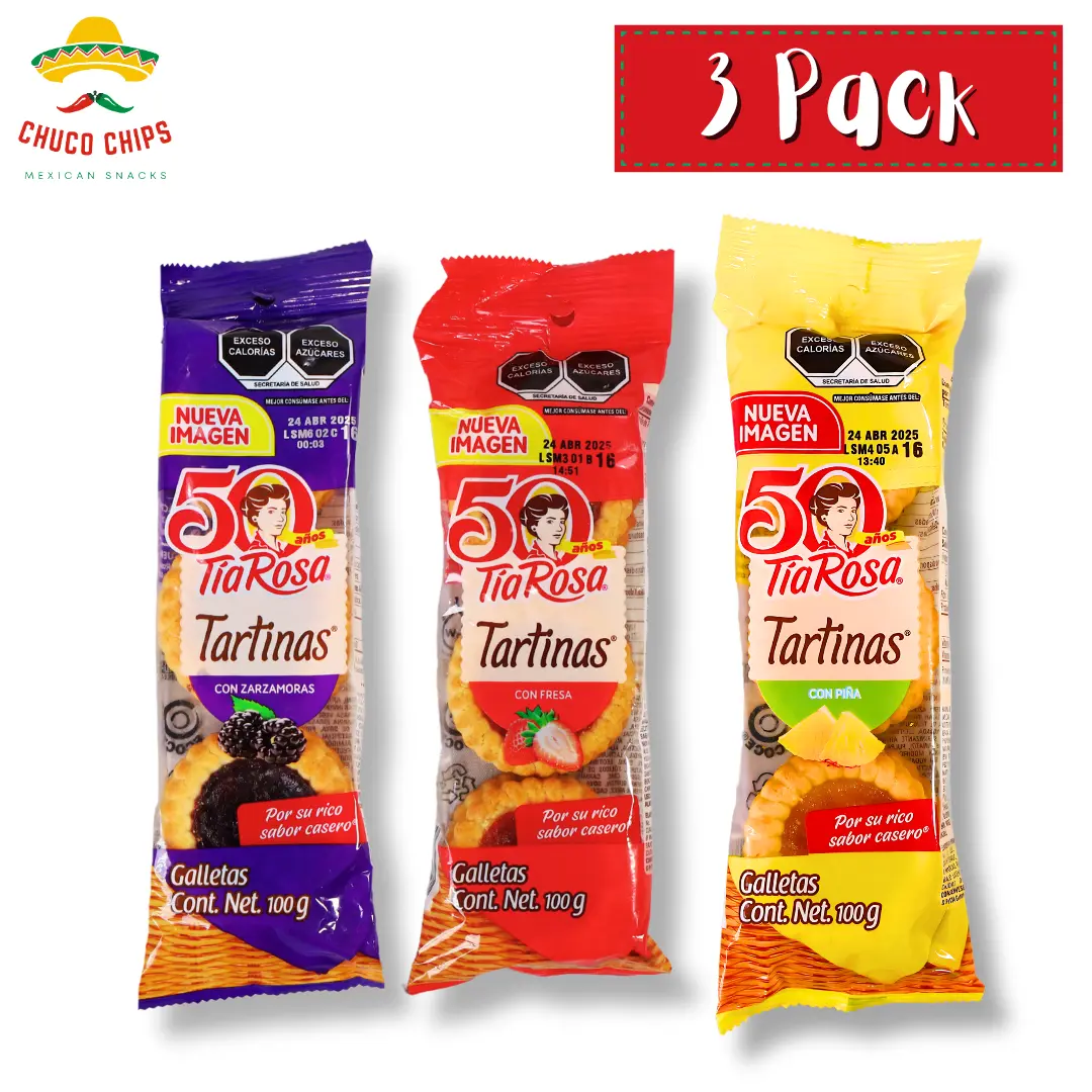 Tia Rosa Tartinas |  Pineapple, Blackberry, Strawberry, Peach | 3 Pack of Each | Authentic Mexican Pastry | Sweet Snack Biscuits Cookie | Authentic Mexican Chips & Snack by Chuco Chips