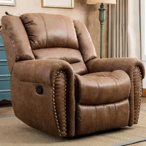 [TikTokShopBlackFriday]CANMOV Traditional Manual Leather Recliner Chair , Classic and with Comfortable Arms and Back Single Sofa for Living Room, Nut Brown