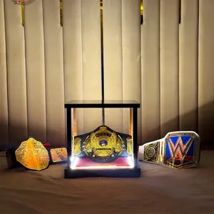 Wrestling Championship Belt Display Case - LED PVC Acrylic with Black Frame, Ideal for Displaying Championship Bands