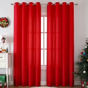 Christmas Holiday Light-Filtering Sheer Curtain, Mediterranean Style Drapes for Bedroom Balcony Window, Thickened Privacy Cover, Easy Install Curtain, Home Decoration Curtain