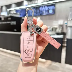 ACEBOY For Car Key Cover For Ford, Soft TPU Protection Key Case Compatible With Ford Maverick Lincoln Fusion F150 F250 F350 F450 F550, 5 Buttons Remote Key Protector With Bling Heart Keychain