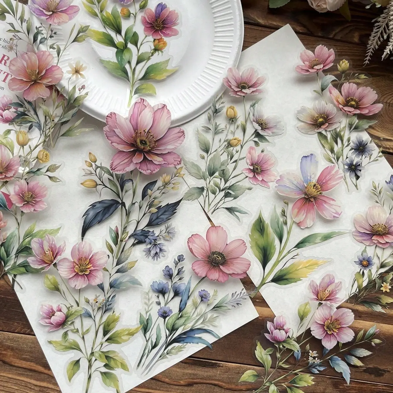 20 Sheets Vintage Floral DIY Stickers, Scrapbooking Stickers, Scrapbook Accessories, Decal Sticker, Petal Paper Craft Supplies, Watercolor Flowers, Sunflowers, Journal Decoration, School Materials