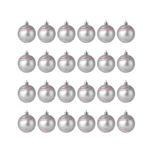 GAOMON Set of 24 Baseball-Shaped Christmas Ornaments — Sparkling Hanging Decorations for Christmas Trees and Sports-Themed Holiday Celebrations