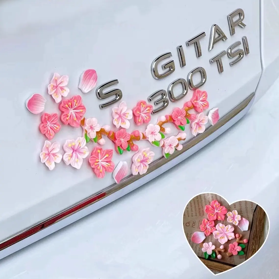 Cantaloupe Flower Car Stickers, 3D Plum Blossom Seamless 16Pcs Waterproof Floral Decals, Cute Cartoon Flower DIY Decoration Car Decals for Your Wedding Day,Festive Indoor Outdoor Use Stylish Car Merch