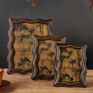 Vintage Walnut Color Resin Photo Frame, Curved Art Design, Horizontal Vertical Display, Hallway Bedroom Office Decor, Durable Sturdy Frame, 1 Piece #GLOBAL PICKS