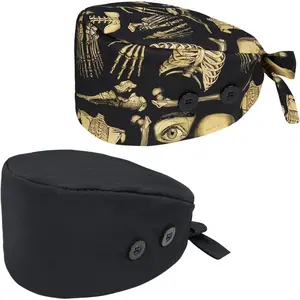 Satin Lined Scrub Cap with Buttons & Sweathand, Unisex Tie-Back Surgical Cap