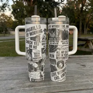 Vintage King Of Country Music Strait 2 Sides 40oz Tumbler, Country Music Tumbler, Tour Merch, Concert Gift, Country Fan Gift, Retro Western Style Insulated Cup Ideal for Daily Use & Music Lover Collectibles