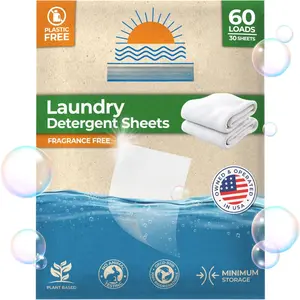 Travel Laundry Detergent Sheets Unscented - 60 Loads - Dissolves , Removes Stains & Odors - For  and Travel Laundry Sheets Detergent