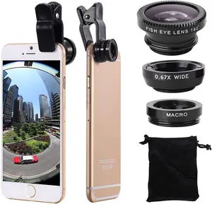 3 in 1 Universal Fish Eye Lens, Macro Clip Lens Wide-Angle Camera Lens Kit for iPad iPhone Samsung Android and Most Smartphones (Red)
