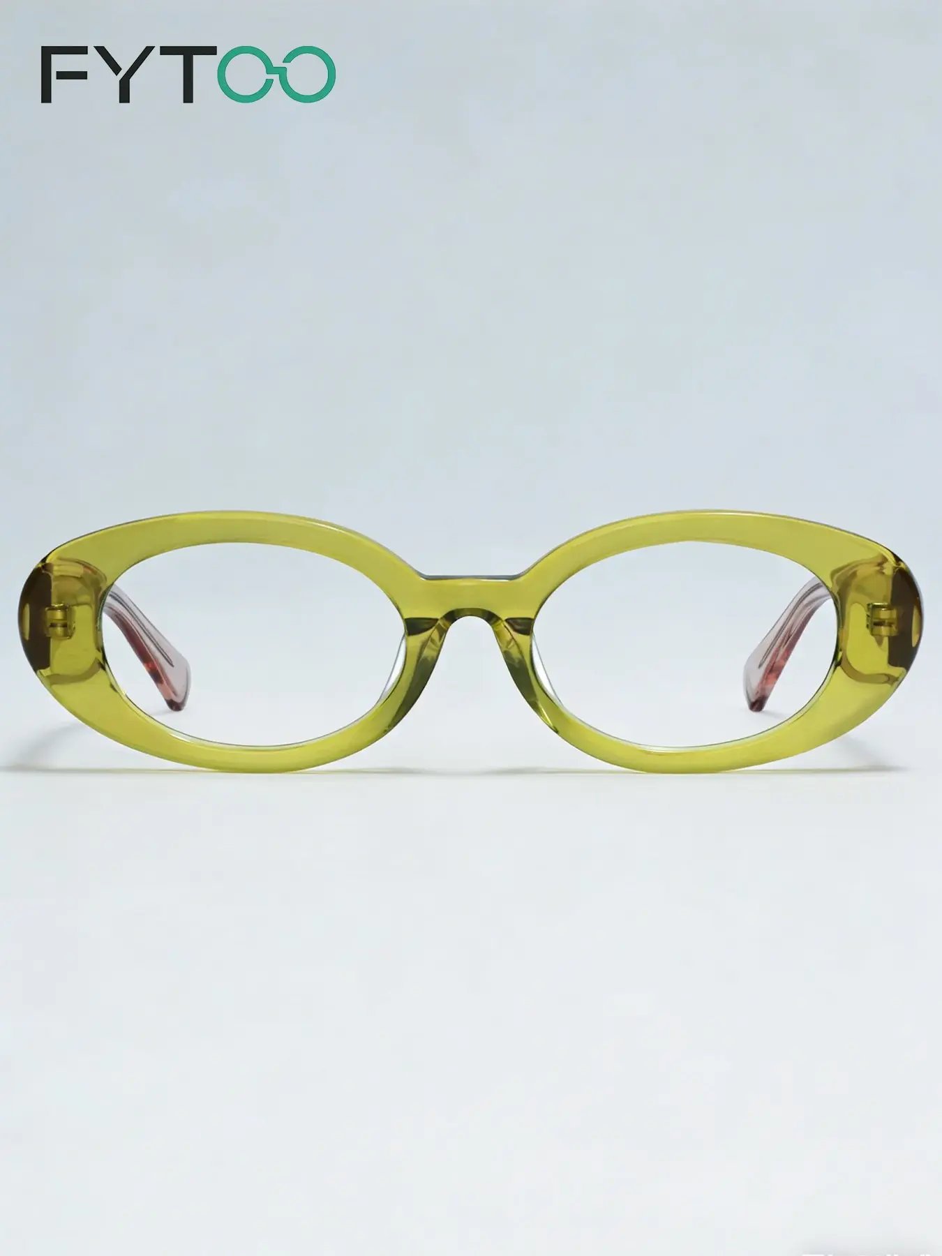 FYTOO Retro Oval Transparent Green Acetate Glasses Frame for Women Men, Fashion Blue Light Blocking Eyeglasses, Trendy Casual Glasses, Fashion Eyewear