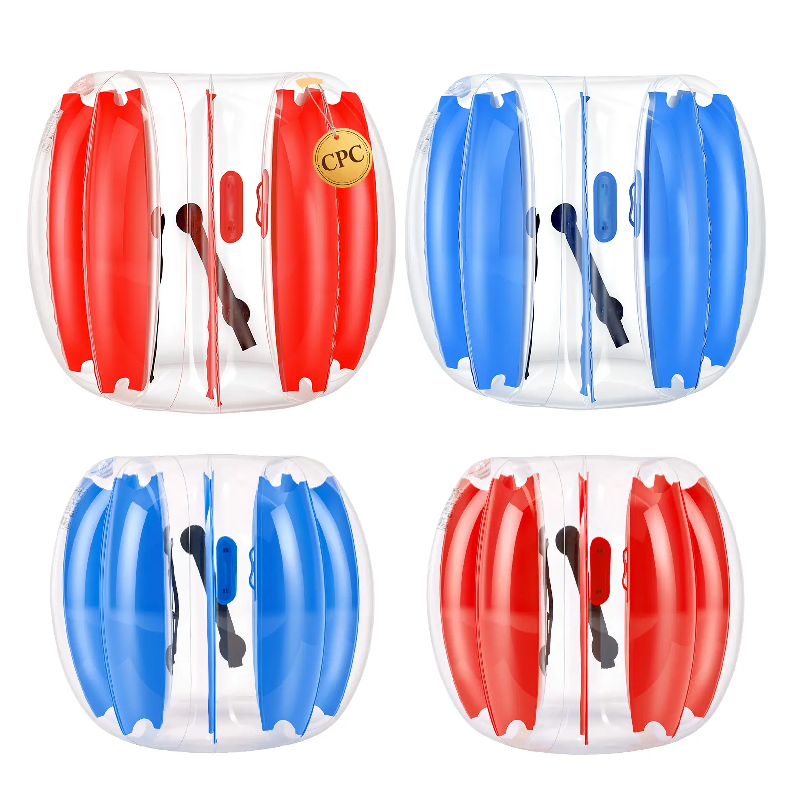 VEVOR 4-Pack Unisex Inflatable Bumper Balls (3FT+4FT), Thick PVC Playground Equipment, Sumo Human Hamster Balls with Handles, Blue+Red, for Above 6 Yrs, Backyard Outdoor Team Games