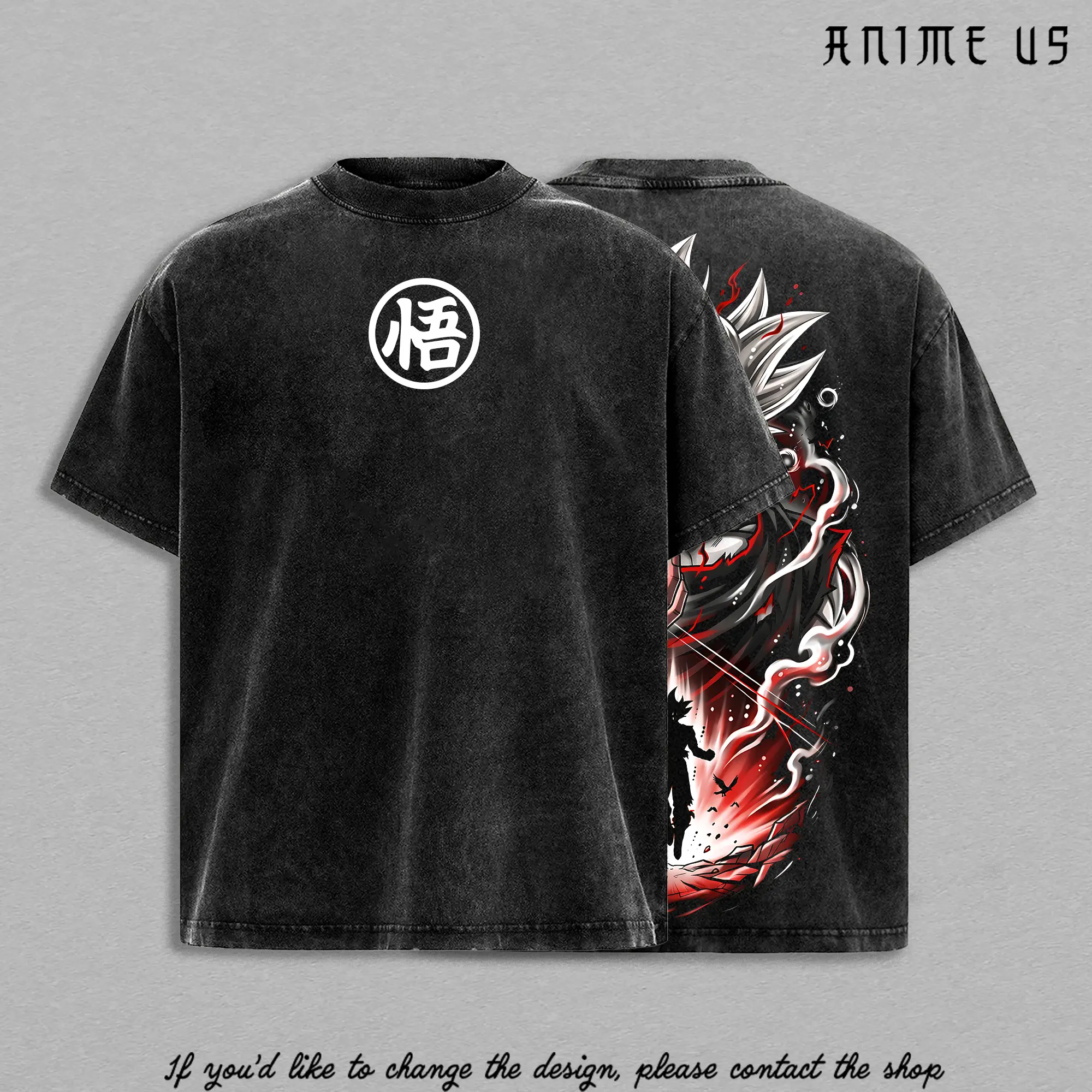 Saiyan Warrior Sliver Hair Anime Vintage Washed Oversized Graphic Tee Energy Aura Power Fighter Anime Streetwear