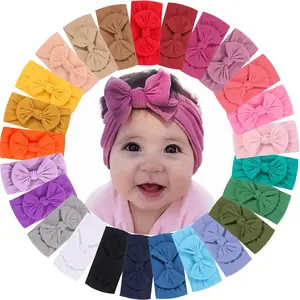 25PCS Baby Nylon Headbands Soft Hair Bow Elastic Bands for Newborn Girls Kids