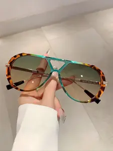 New Fashion Unisex Eyeglasses, Classic Dual Bridge Design, Unique Mixed Color Metal Frame, Casual Daily Wear Glasses for Men & Women, Classic Shades