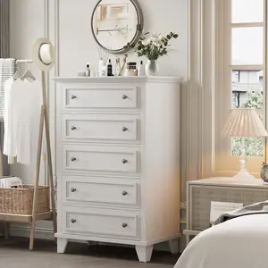 【Christmas Deal】GARVEE White 5 Drawer Dresser for Bedroom, 48" Tall Wood Dresser & Chests of Drawers With Deep Drawers, Modern Chest Organizer With Metal Handles for Living Room, Hallway, Entryway