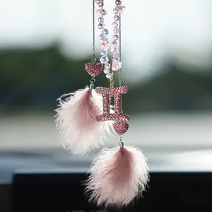 Zodiac Bling Car Hanging Ornament, Crystal Constellation Pendant, Rearview Mirror Decoration for Women, Stylish Auto Accessory, Car Interior Decoration, Car Interior Decorative, Car Interior Ornaments