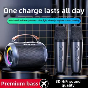 2  mics Portable Wireless Karaoke Speaker with Microphone, HIFI Stereo Sound KTV Speaker with RGB Colorful LED Lights, Karaoke Machine for Outdoor Sports Travel