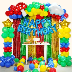Super Bros Balloons Birthday Party Decorations Supplies Kids,Red Green Yellow Themed Backdrop Balloon Column Arch Garland Party Decor Kit for Boy Girl-226Pcs
