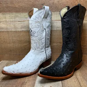 Men's Cowboy Rodeo Western Genuine Cowhide Leather Pointed Toe Boot with Ostrich-Print Embossed Pattern Est.097 Avestruz-Print puntal