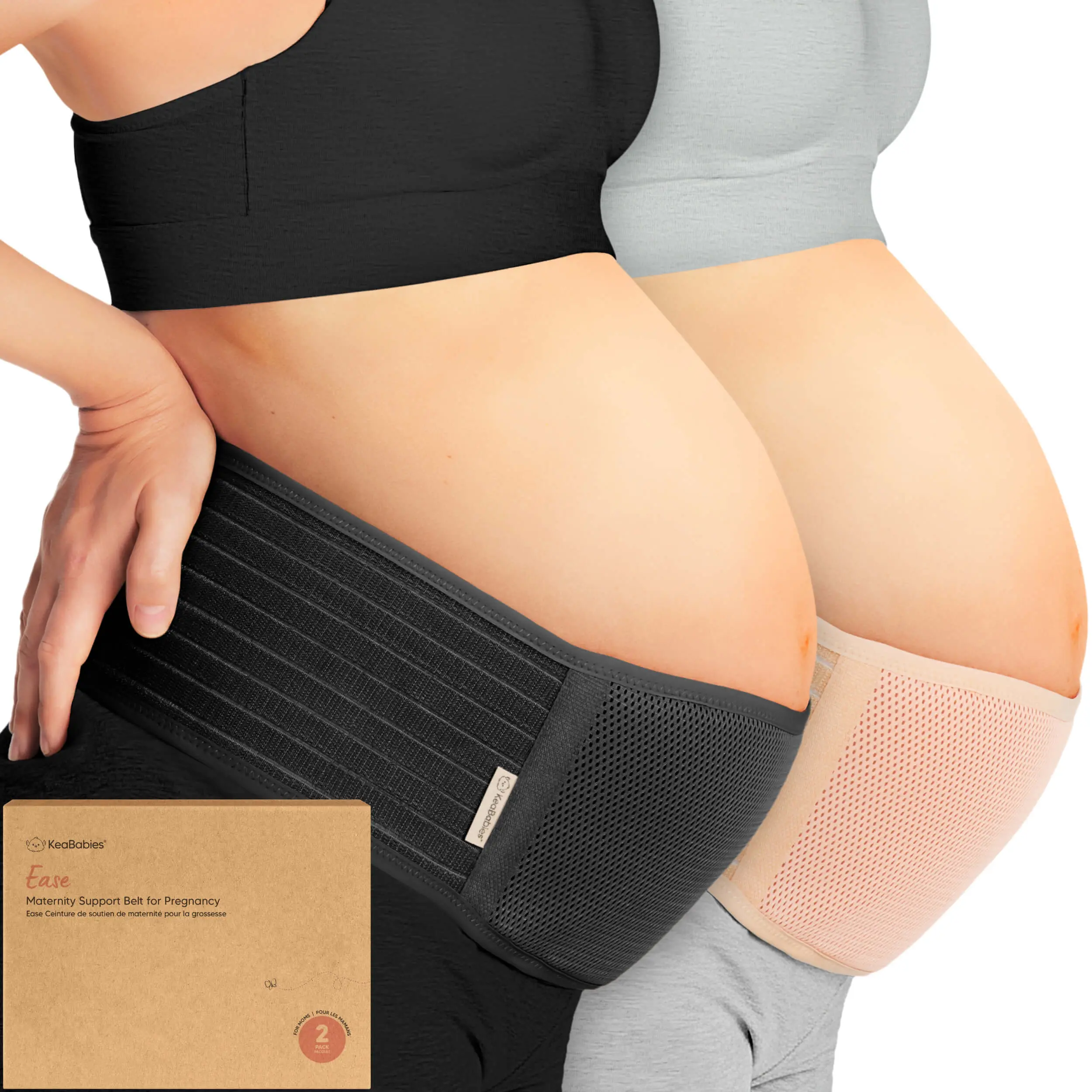 KeaBabies Pregnancy Belly Bands for Pregnant Women - 2-Pack, Soft & Breathable Maternity Belly Support Band, Easy Adjustable Maternity Belt for Back, Pelvic Support, Comfortable