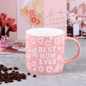 Mothers Day Gifts - Best Mom Ever Mug Gifts for Mom - Floral Embossed Pattern Ceramic Coffee Mug 13.5OZ Ceramic Mugs