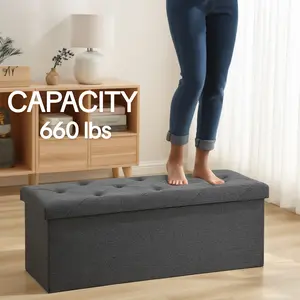 Large Folding Storage Ottoman Bench with Padded Seat, Large Storage Chest & Toy Box Organizer, Foot Rest Stool Holds 660 lbs - Grey