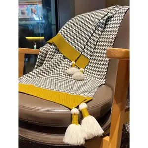 Grey Striped Throw Blanket with Tassels, Knitted Soft Boho Blanket for Couch, Sofa, Bed & Living Room - All Seasons (.5x60 Inch)