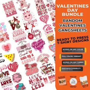 15PCS Valentines Day Mystery DTF Transfer Bundle – Ready to Press Valentines Day Designs | for T-Shirts, Totes & DIY Gifts