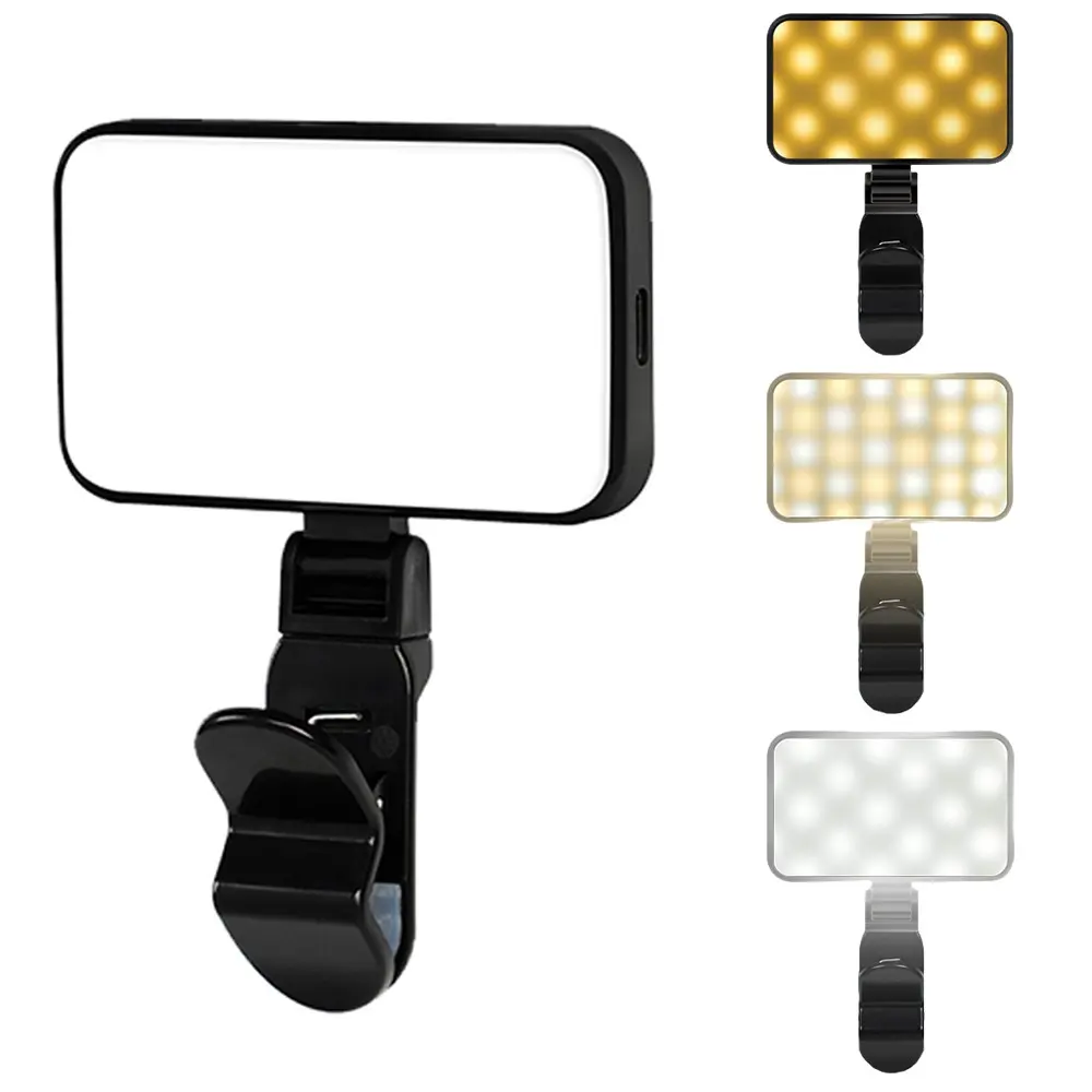 Three Color Portable Clip Light, Cell Phone Light, 360 Degree Rotating Mini Night Light, Perfect for Phone Photography, Live Streaming, Selfie Led Lights, Bright LED Illumination