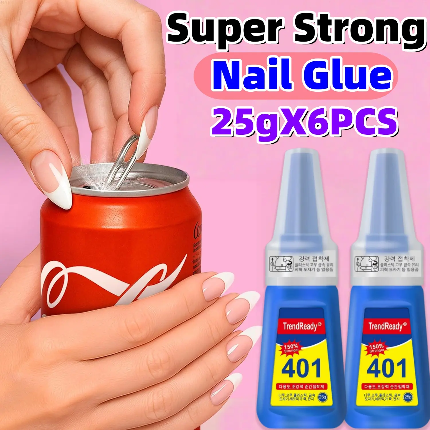 2PCS TrendReady 401 Nail Adhesive - 25g Super Strong Formula, 150% Hold, 90-Day Long-Lasting, No UV Light Needed, Fast Bonding, Waterproof, Ideal for Press On Nails & Heavy Gel Manicure Supplies, Nail Supplies