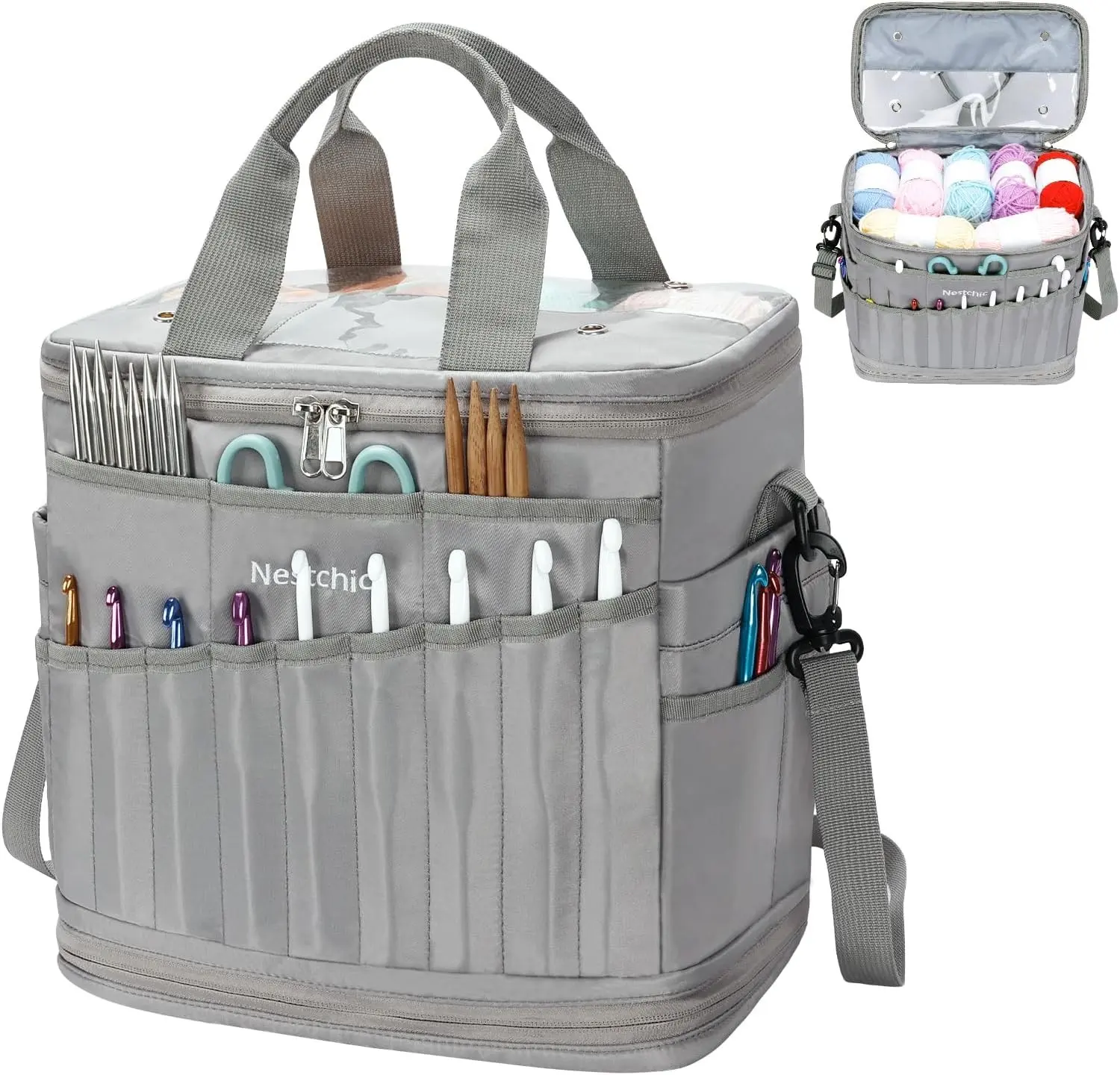 Expandable Crochet Bag,Anti-Tangle Yarn Storage Organizer, Durable Knitting Project Bags for Crocheting Accessories, Portable Travel Yarn Bag for Knitters & Crocheters.ldeal Gift for Women (Gray) Gift