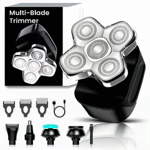Largner Multi-Functional Electric Hair Trimmer, Wet & Dry Use Waterproof Bald Head Clipper Set, Includes 5 Rotating Heads