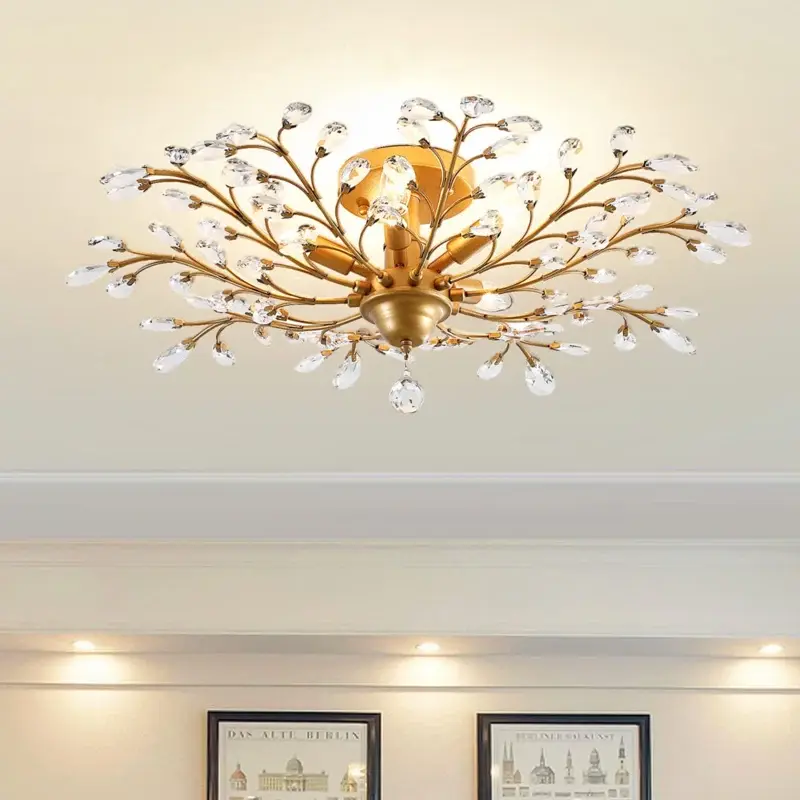 Garwarm Vintage Crystal Chandeliers Ceiling Lights Crystal Pendant Lighting Ceiling Light Fixtures Chandeliers Lighting for Living Room Bedroom Restaurant Porch Chandelier (5 Light,Gold)