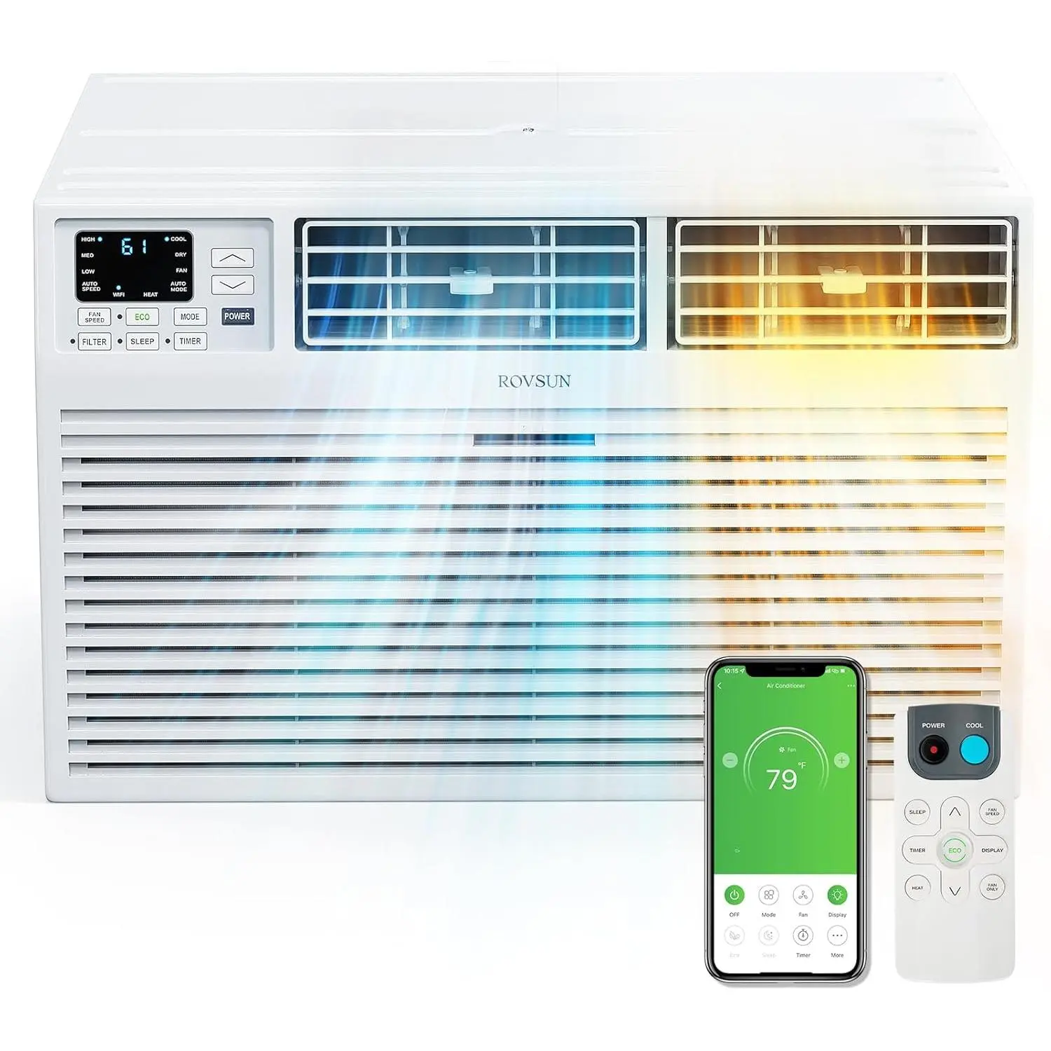 ROVSUN Smart 8000/10000/12000 BTU Through the Wall Air Conditioner with Heat, Wall AC Unit & Heater Combo with Remote, APP & Voice Control & Timer Function, Compatible with Alexa/Google Assistant, 230V/60Hz Split Type Aircon