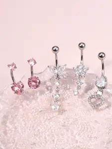 Women's Elegant Sparkling Butterfly & Heart Design Belly Rings, Trendy Exquisite Belly Piercing Jewelry, Chic Body Jewelry Accessories for Party Decor