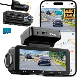 FOCUWAY D2DUO Dash Cam Front Rear 4K Resolution Built-in GPS 5GHz WiFi 3.39 IPS Screen Voice Control 64GB SD Card Super Night Vision 24H Parking Monitor side  camera channel Full Touch Screen Dual Dash Cam automotive dashcam