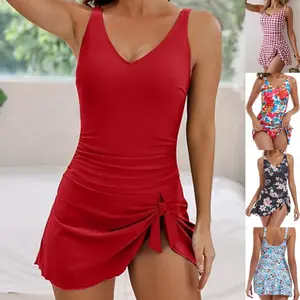 New swimsuit women's one-piece skirt water park bikini tight, conservative and thin Flowy Cross Tankini with Tummy Control bottom set